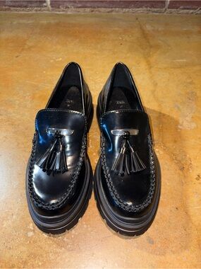 Black Leather Tassel Loafers Unisex